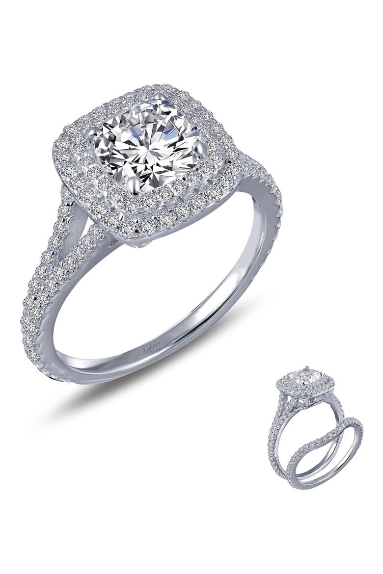 Double Halo Simulated Diamond Ring, Alternate, color, SILVER