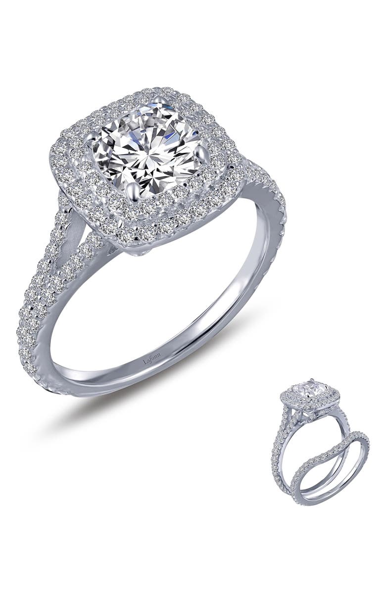 Lafonn Double Halo Simulated Diamond Ring, Alternate, color, Silver