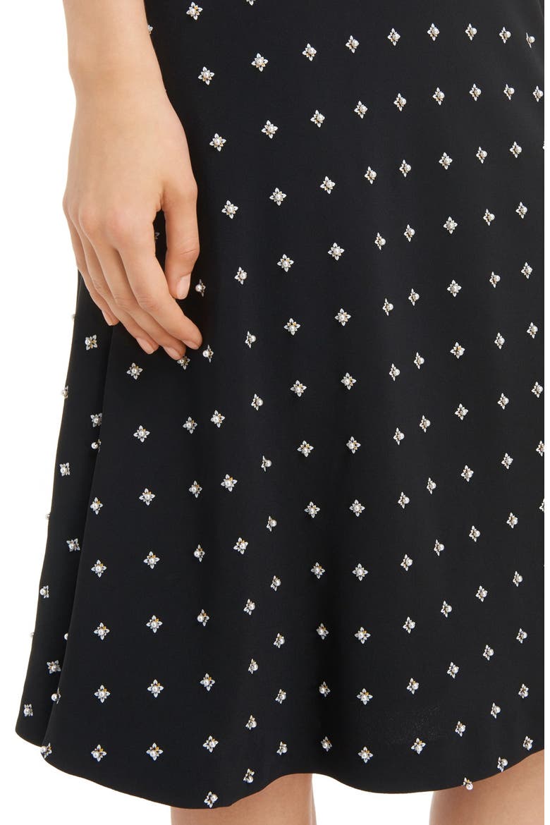 Imitation Pearl Embellished Lily Print Dress, Alternate, color, BLACK
