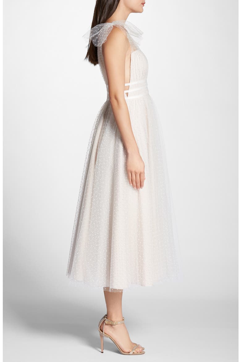 Swiss Dot Tulle Tea Length Wedding Dress, Alternate, color, IVORY
