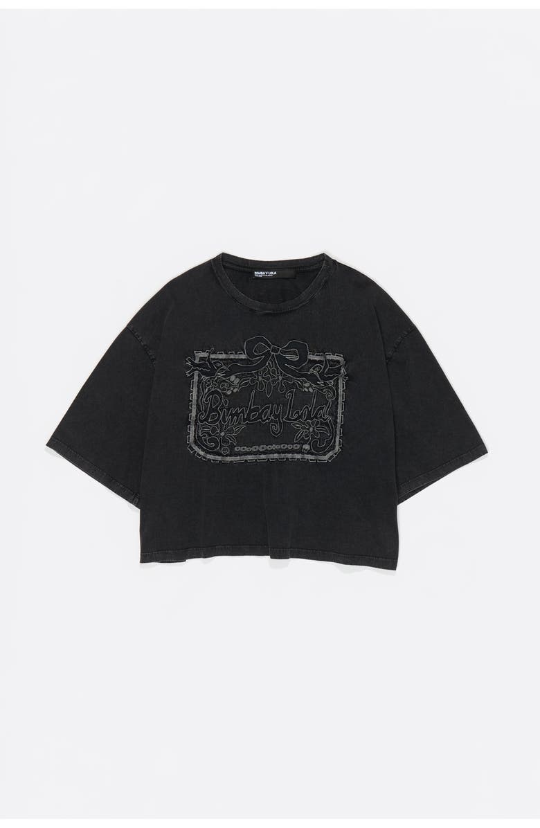 Bimba y Lola Maxi Broderie Anglaise Logo T-Shirt, Alternate, color, Washed Black