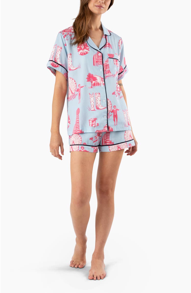 Katie Kime Dallas Toile Shorts Set, Main, color, Blue