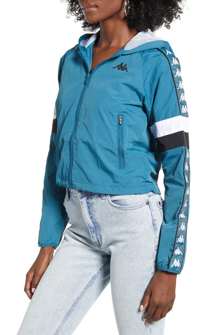 Kappa 222 Banda Bellanta Hooded Jacket, Alternate, color, BLUE PETROL/ WHITE/ BLACK