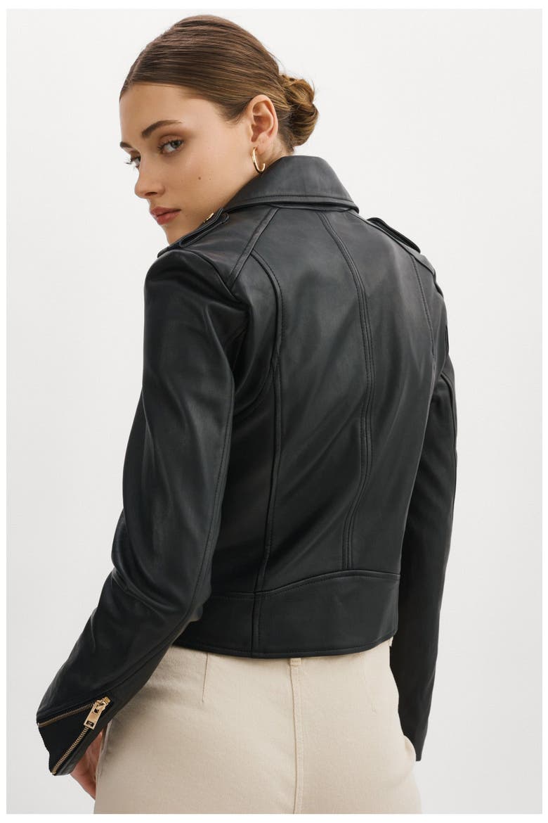 DONNA GOLD | Iconic Leather Biker Jacket, Alternate, color, Black