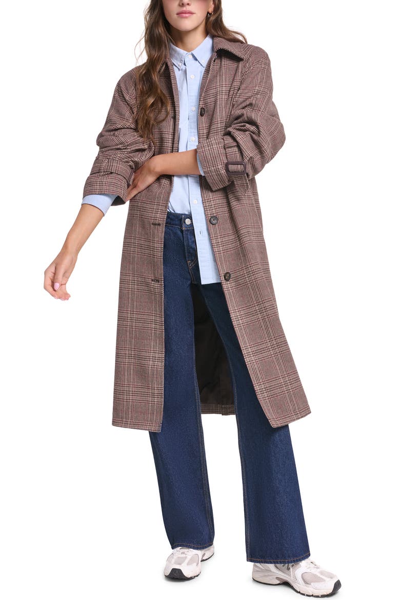 Belted Longline Coat, Alternate, color, BROWN GLEN PLAID