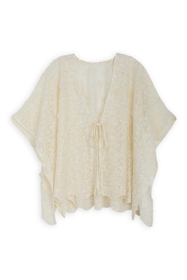 Tie Front Lace Ruana, Alternate, color, IVORY