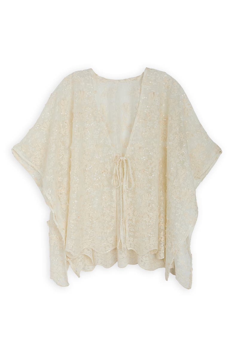 SAACHI Tie Front Lace Ruana, Alternate, color, Ivory