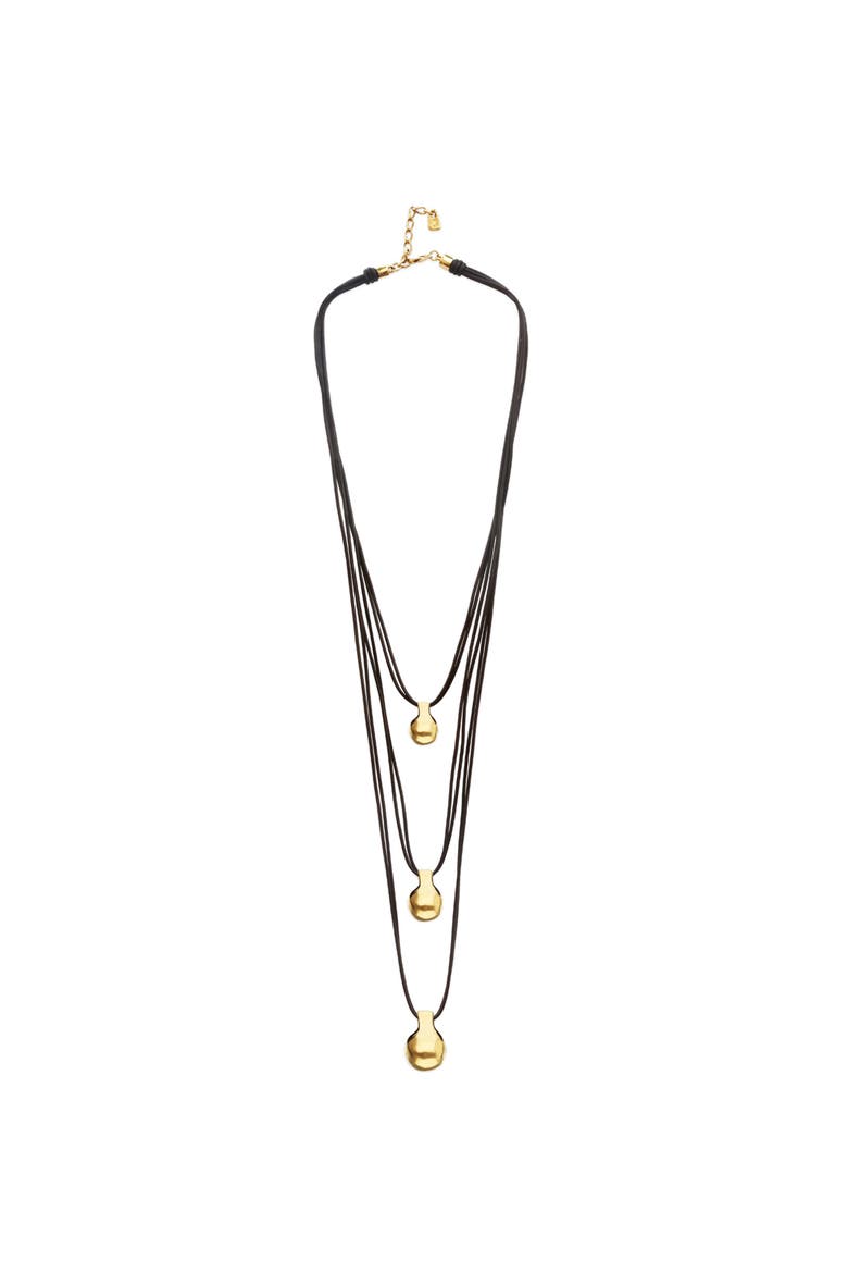 Triple leather necklace with three 18k gold-plated dials, Main, color, Gold