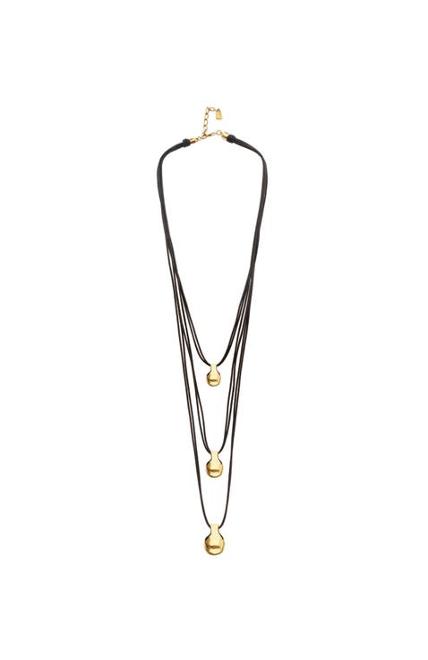 Triple leather necklace with three 18k gold-plated dials