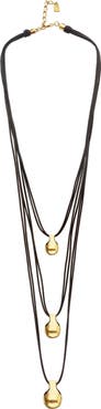 UNODE50 Triple leather necklace with three 18k gold-plated dials