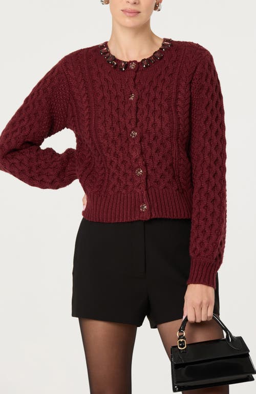 Astr The Label Cathryn Embellished Cardigan In Burgundy
