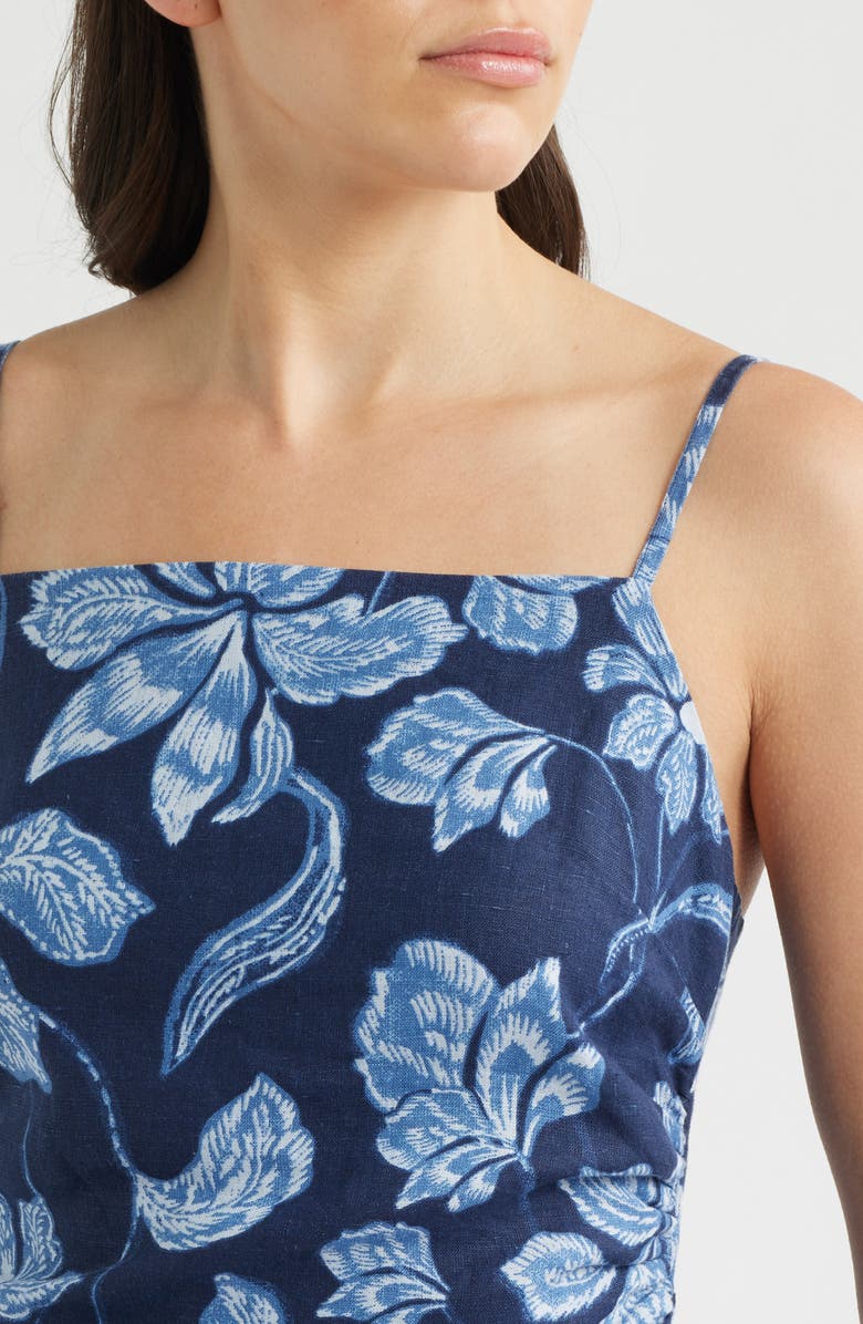 Madewell Sharona Ruched Linen Midi Dress, Alternate, color, Classic Indigo