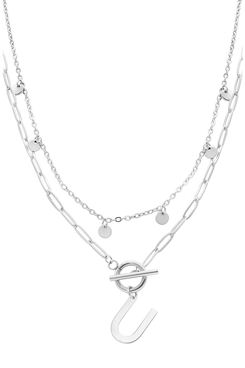 Toggle Initial Pendant Layered Necklace, Main, color, SILVER-U