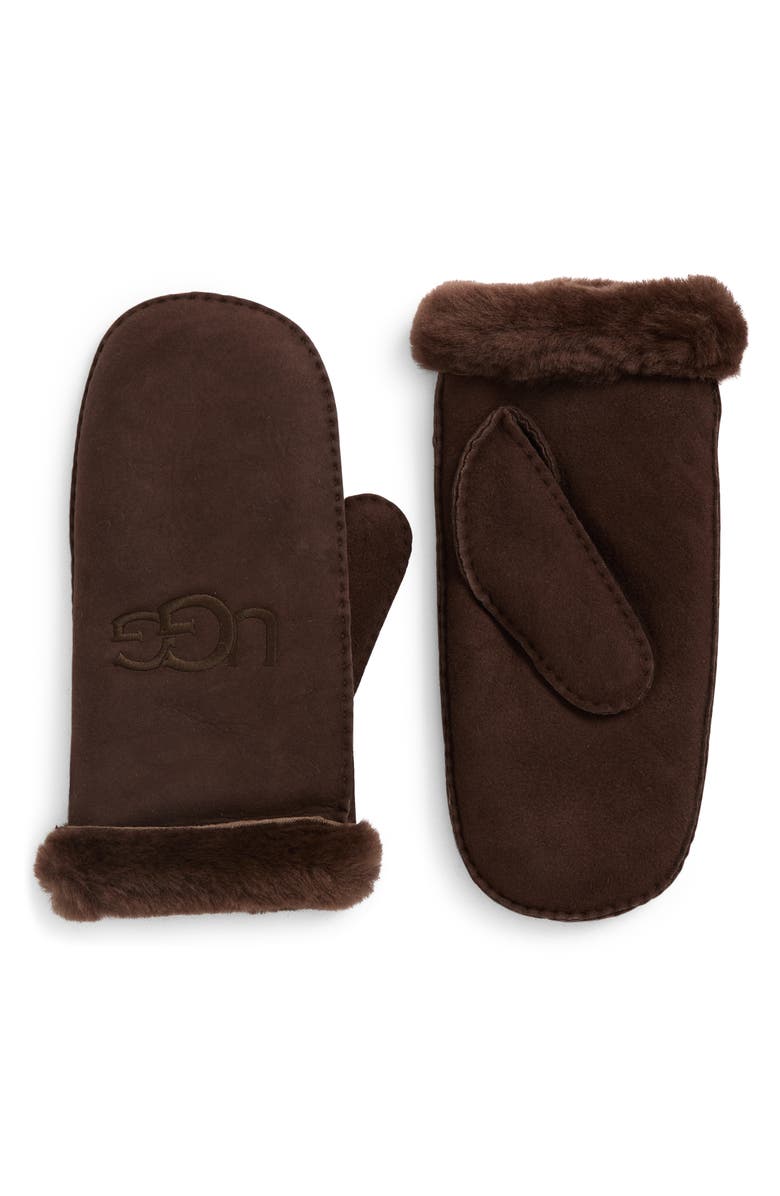 UGG<sup>®</sup> Genuine Shearling Lined Mittens, Main, color, Burnt Cedar