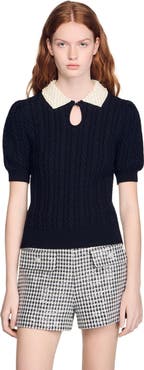 SANDRO Detachable collar cable knit sweater