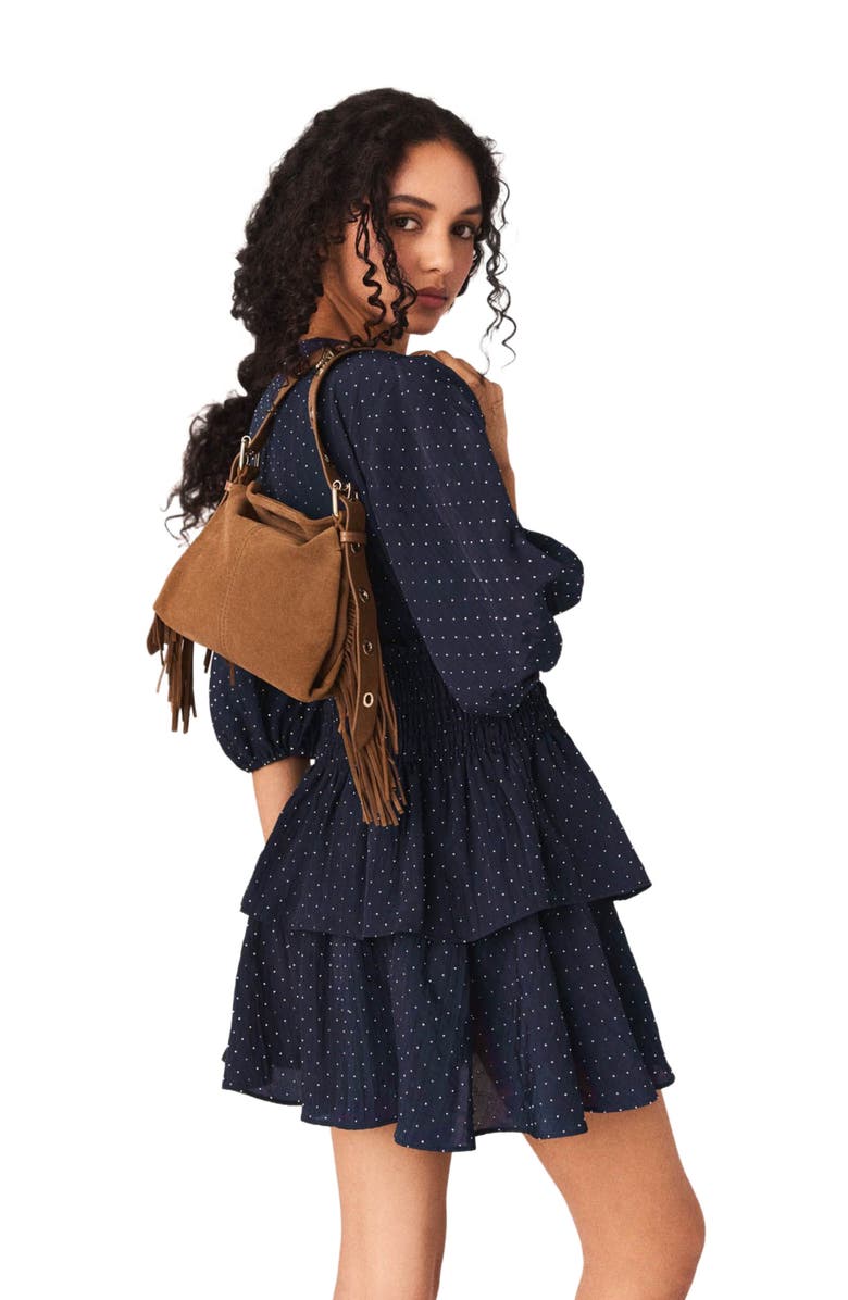 maje Ruffle and rhinestone dress, Alternate, color, Navy