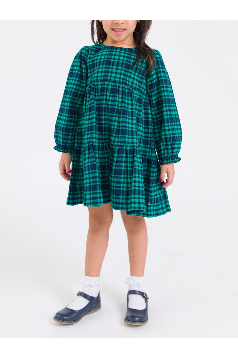 Woven Long Sleeve Tiered Twirl Dress, Alternate, color, Hayden Plaid