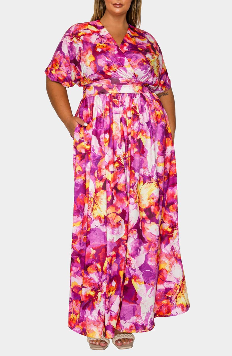 L I V D Minoa Floral Print Maxi Dress, Alternate, color, Fuchsia