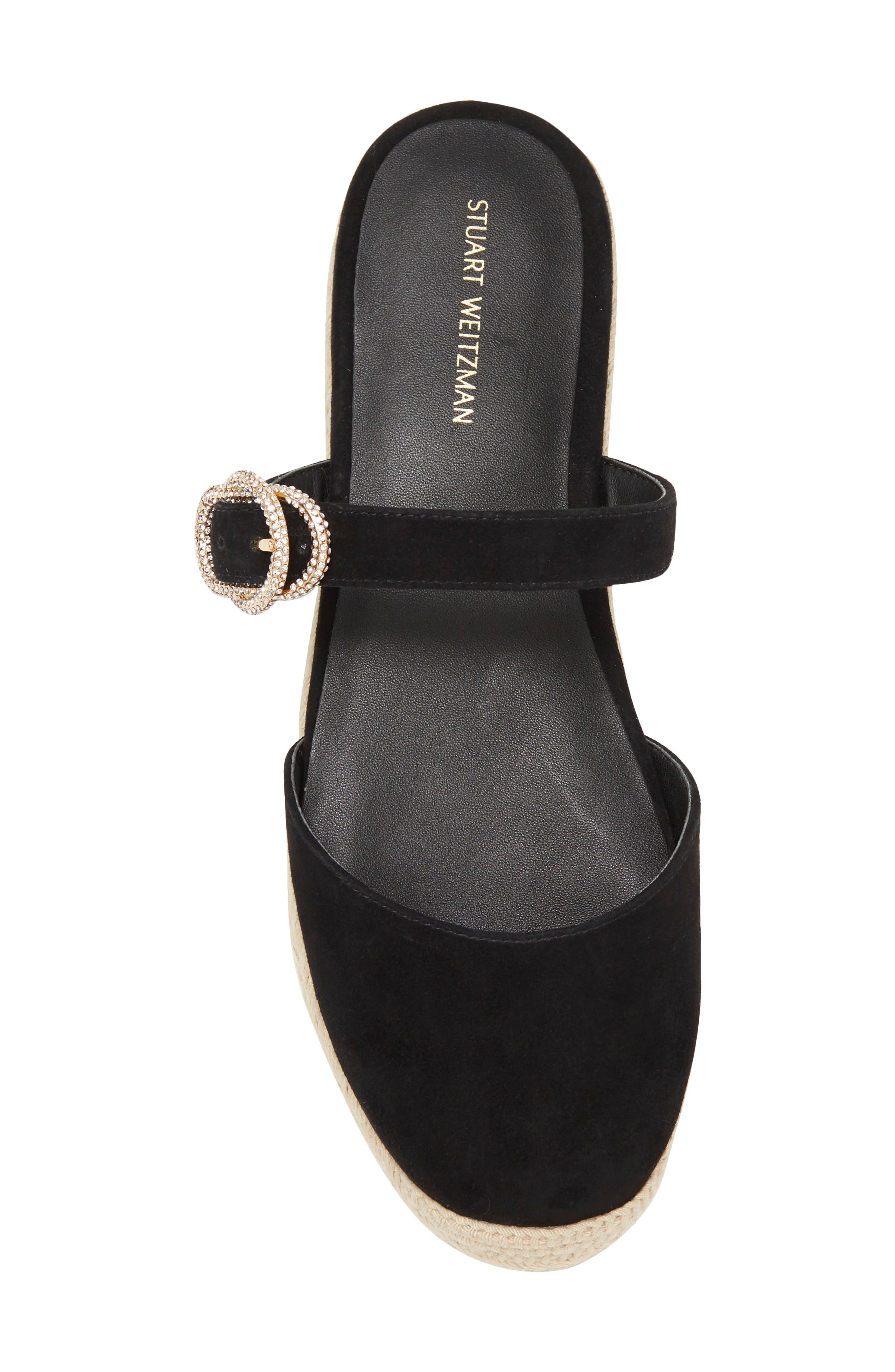 Stuart Weitzman Crystal Buckle Espadrille Mule, Alternate, color, Black