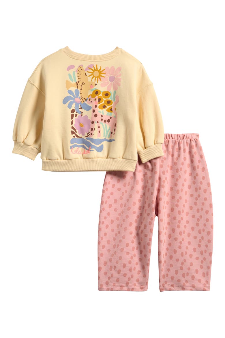 Kids' Graphic Sweatshirt & Wide Leg Sweatpants Set, Alternate, color, YELLOW