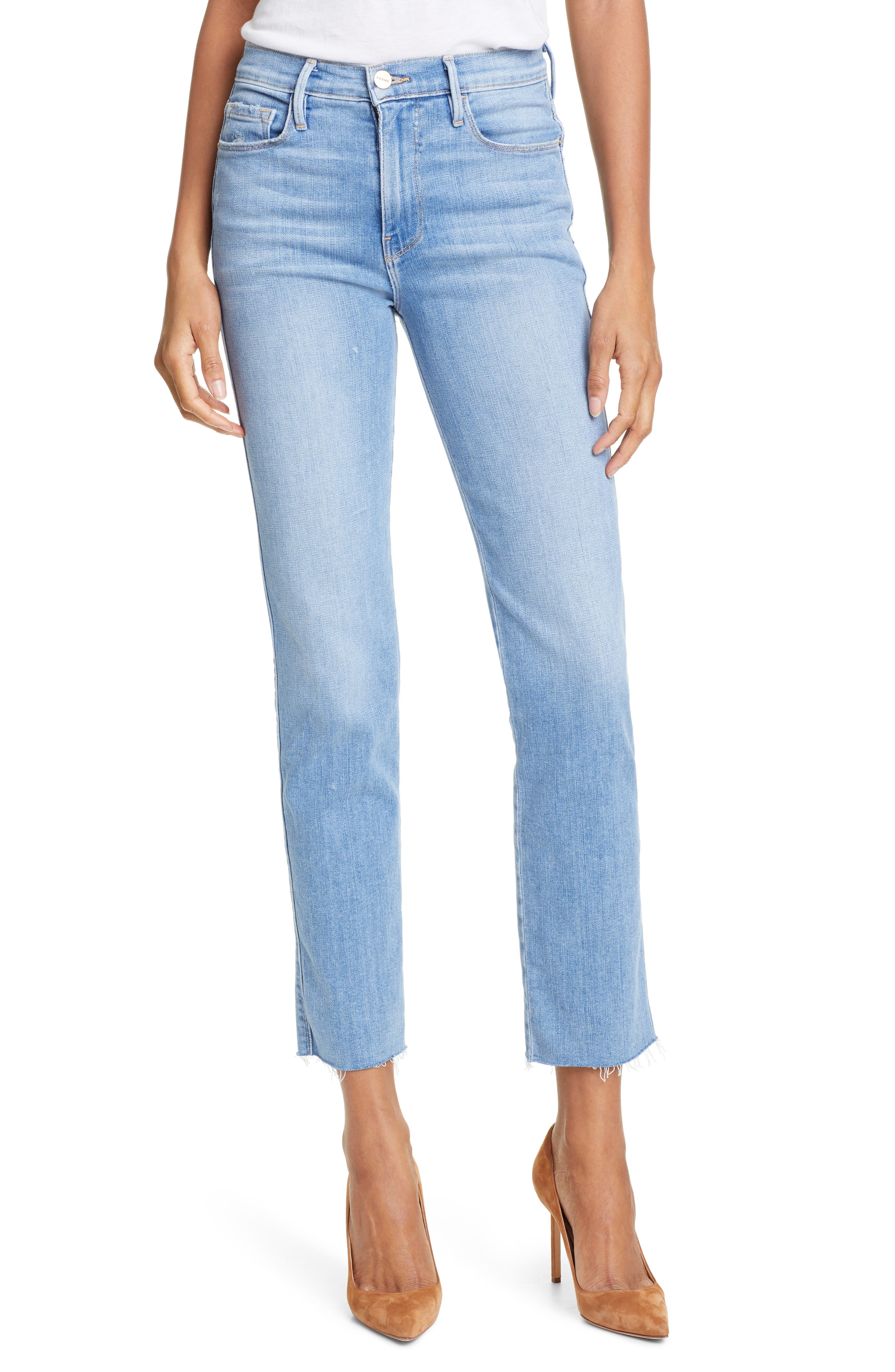 FRAME Le Sylvie High Waist Raw Hem Straight Leg Jeans (Nordstrom Exclusive)