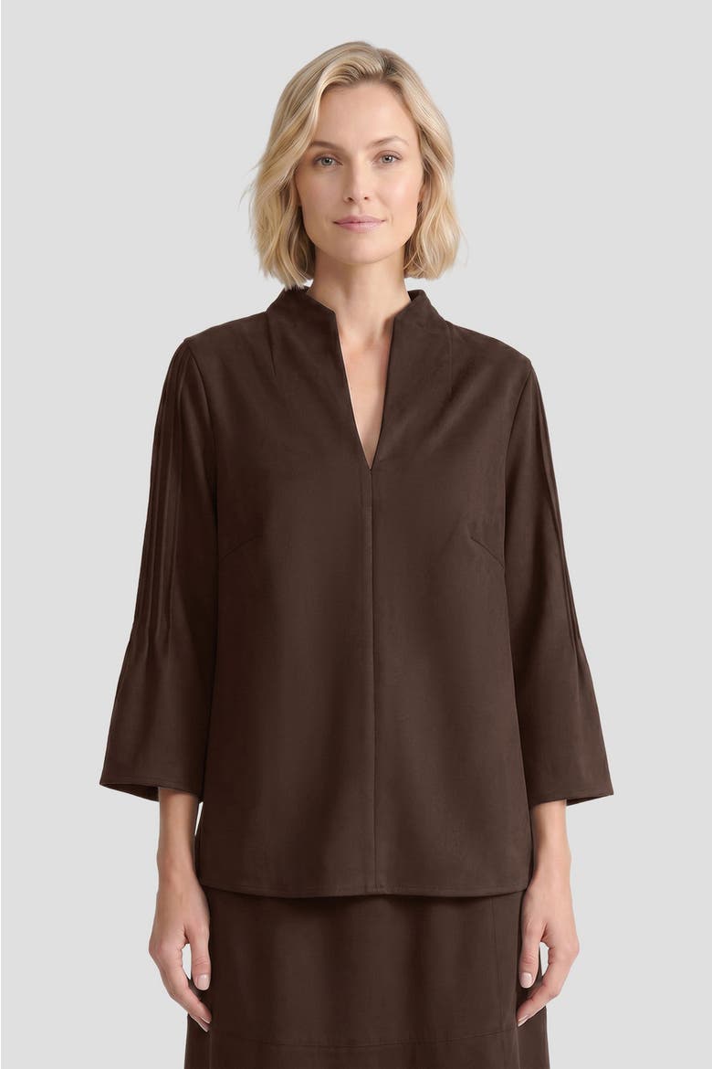 Flare Sleeve Faux Suede Blouse, Main, color, Dark Umber
