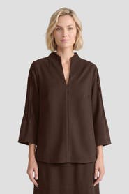 Ming Wang Flare Sleeve Faux Suede Blouse