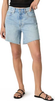 PAIGE Archie Raw Hem High Waist Mid Thigh Denim Shorts