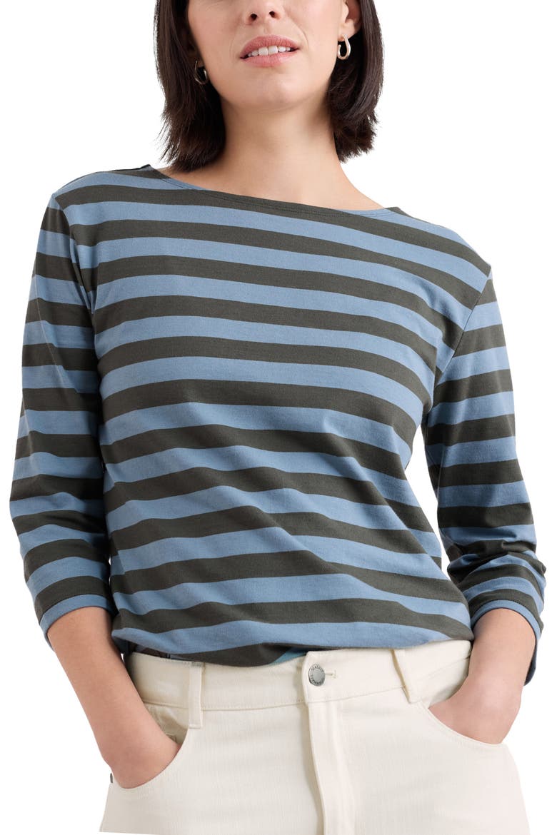 Sailor Stripe Three-Quarter Sleeve Organic Cotton Top, Main, color, CORNISH NORI