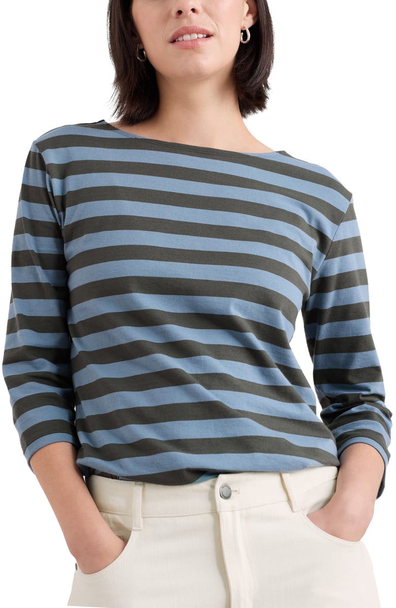 Seasalt Cornwall Sailor Stripe Three-Quarter Sleeve Organic Cotton Top, Main, color, 