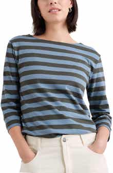 Seasalt Cornwall Sailor Stripe Three-Quarter Sleeve Organic Cotton Top