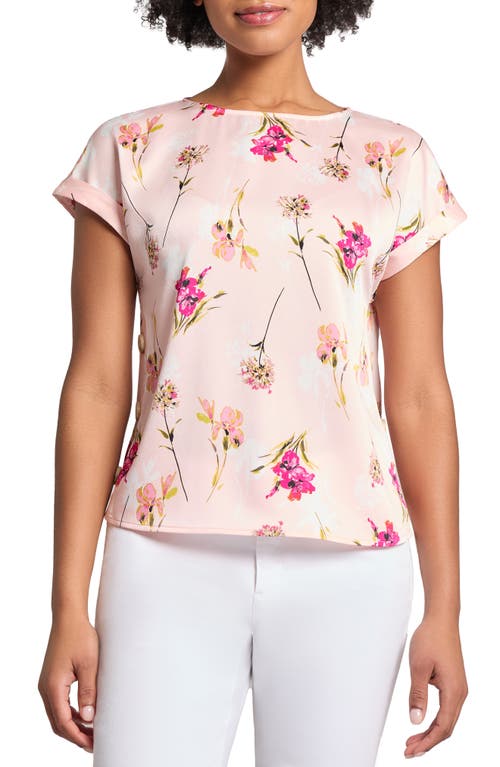 Jones New York Floral Button Accent Top In Petal Pink Multi
