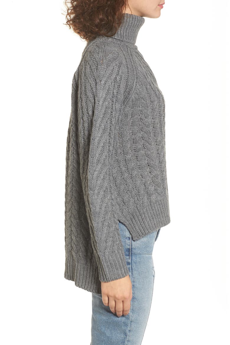 Cable Knit Turtleneck Sweater, Alternate, color, CHARCOAL