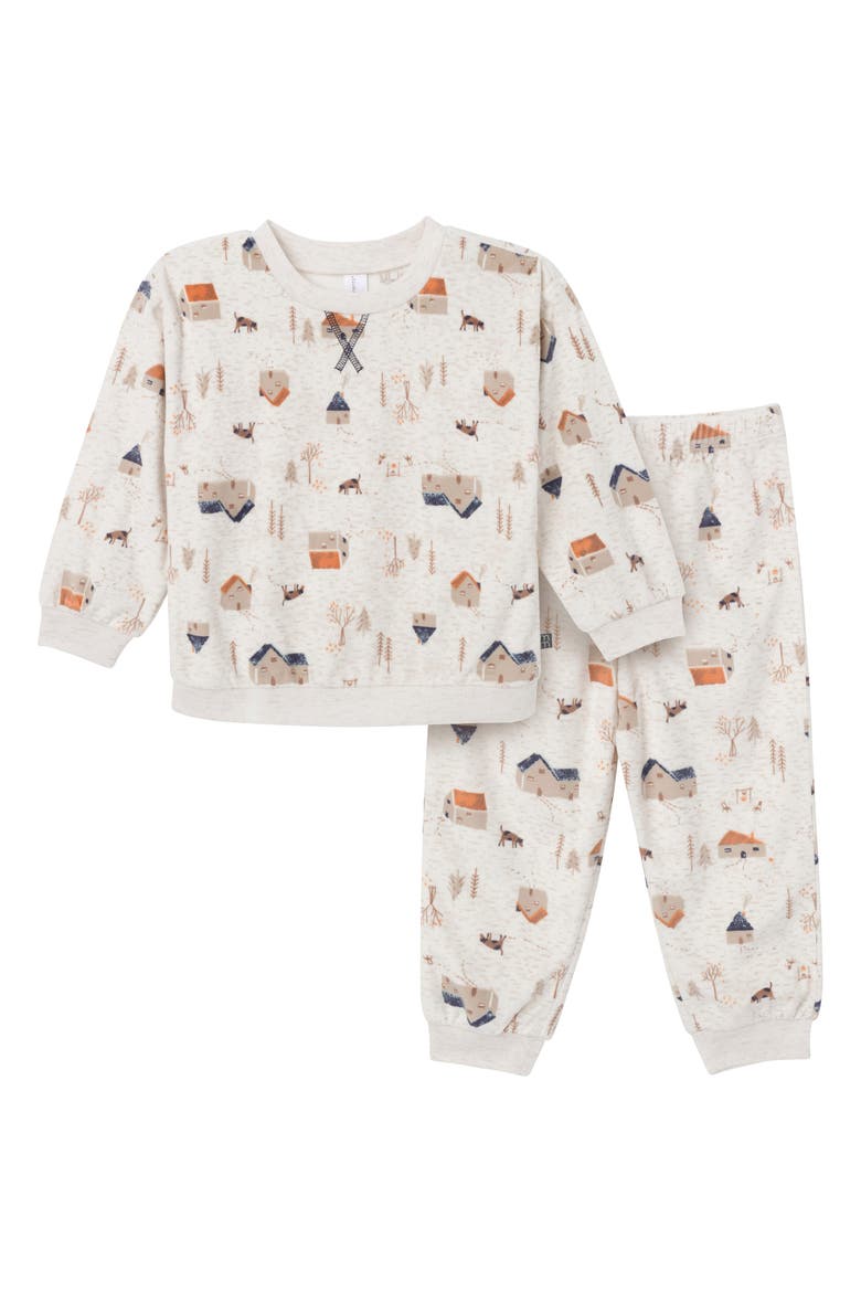 Fleece Pajama Top & Pant Set, Main, color, Oatmeal Village