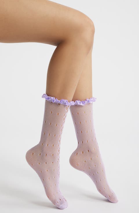 Mimi Satin Ruffle Lace Crew Socks
