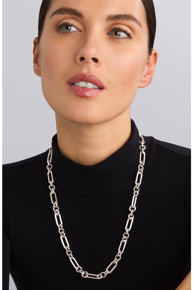 Signature Caviar Link Necklace, Alternate, color, SILVER