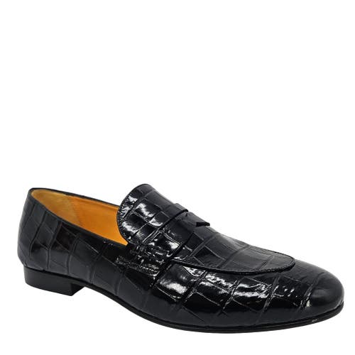 Madison Maison Flat Croc Embossed Loafer In Black