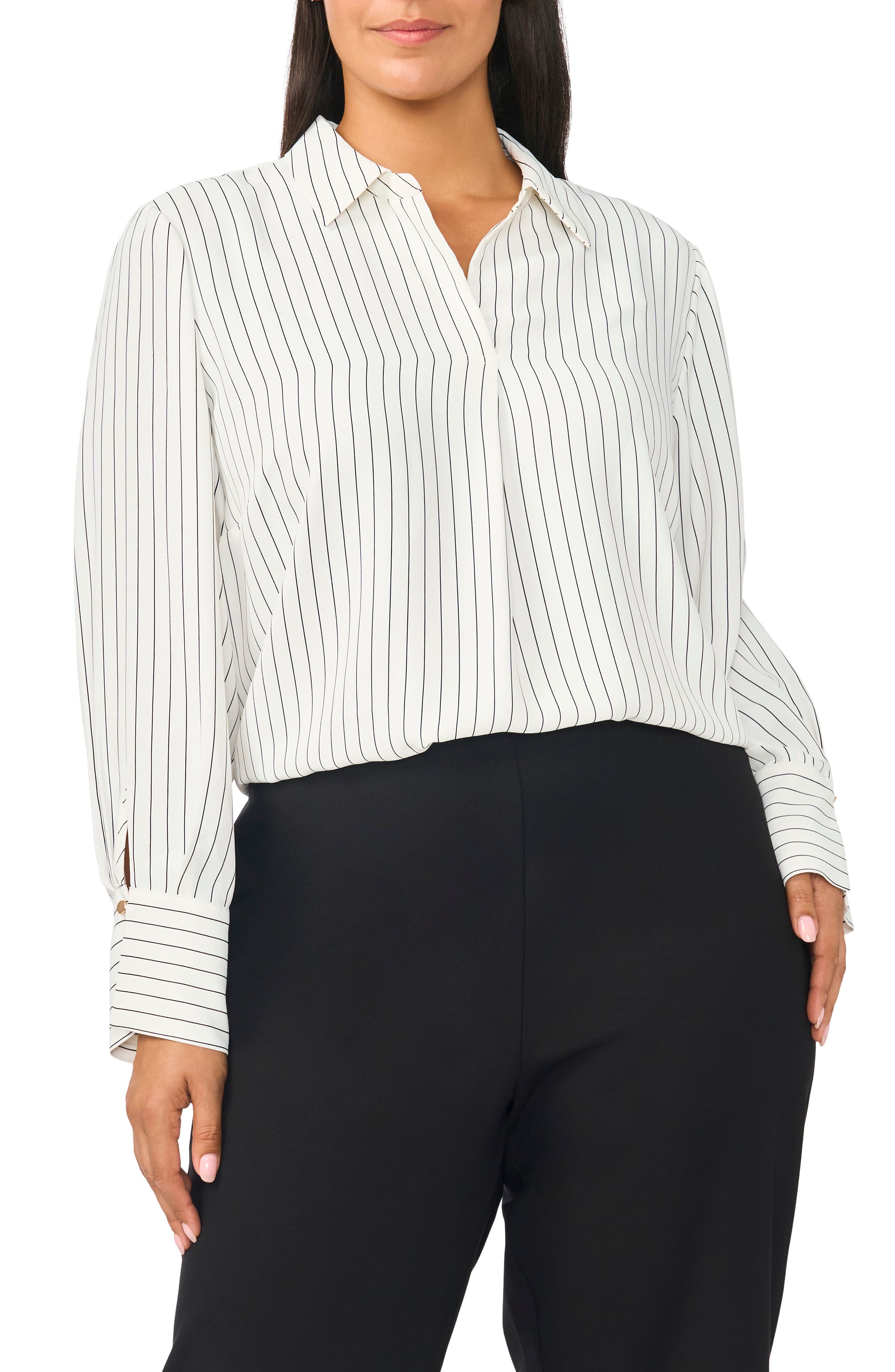 Halogenr Halogen(r) Striped V-neck Collared Blouse In Multi