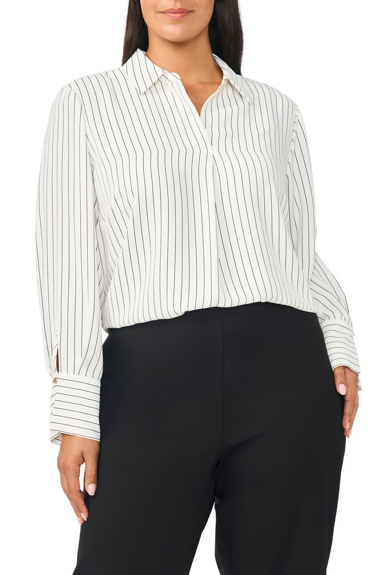 Striped V-Neck Collared Blouse, Main, color, NEW IVORY