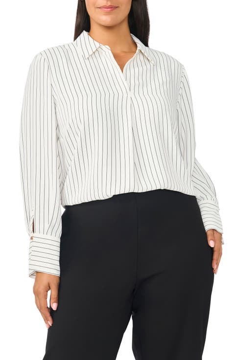 Striped V-Neck Collared Blouse