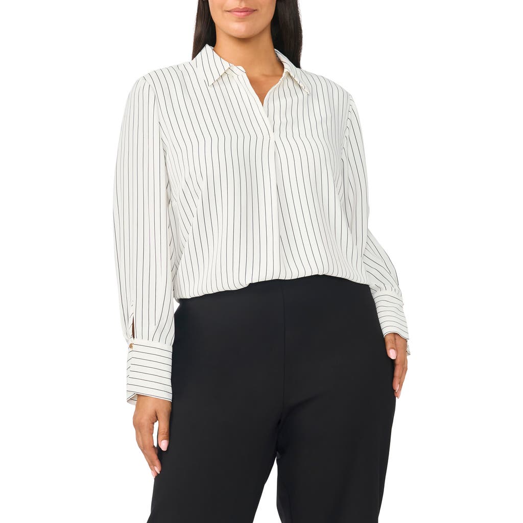 Halogenr Halogen(r) Striped V-neck Collared Blouse In Multi