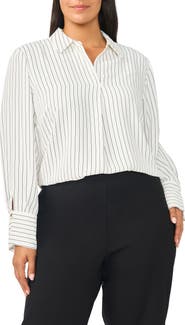 Halogen® Striped V-Neck Collared Blouse