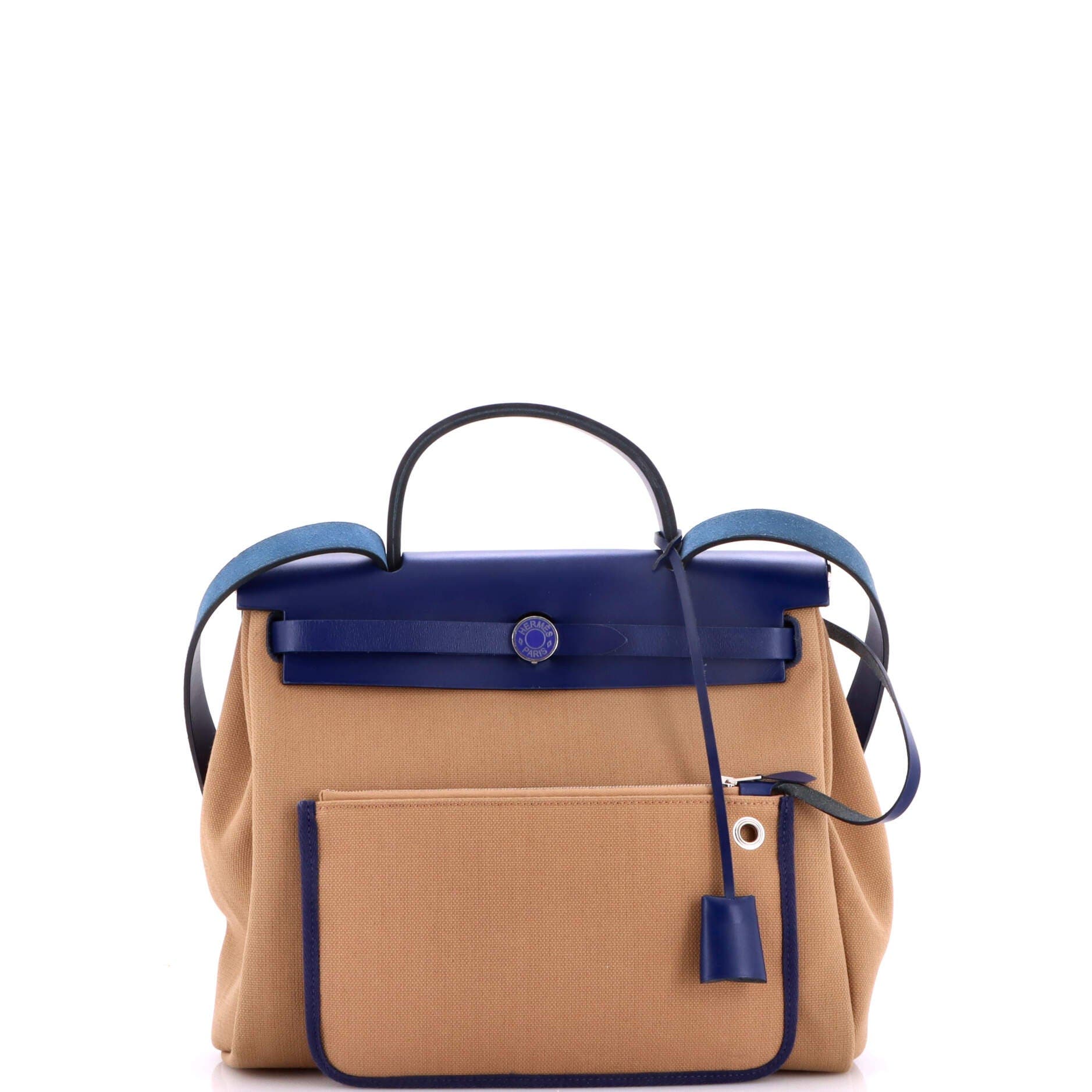 Pre-Owned Hermes Herbag Zip Leather and Toile 31, Alternate, color, Bleu Saphir