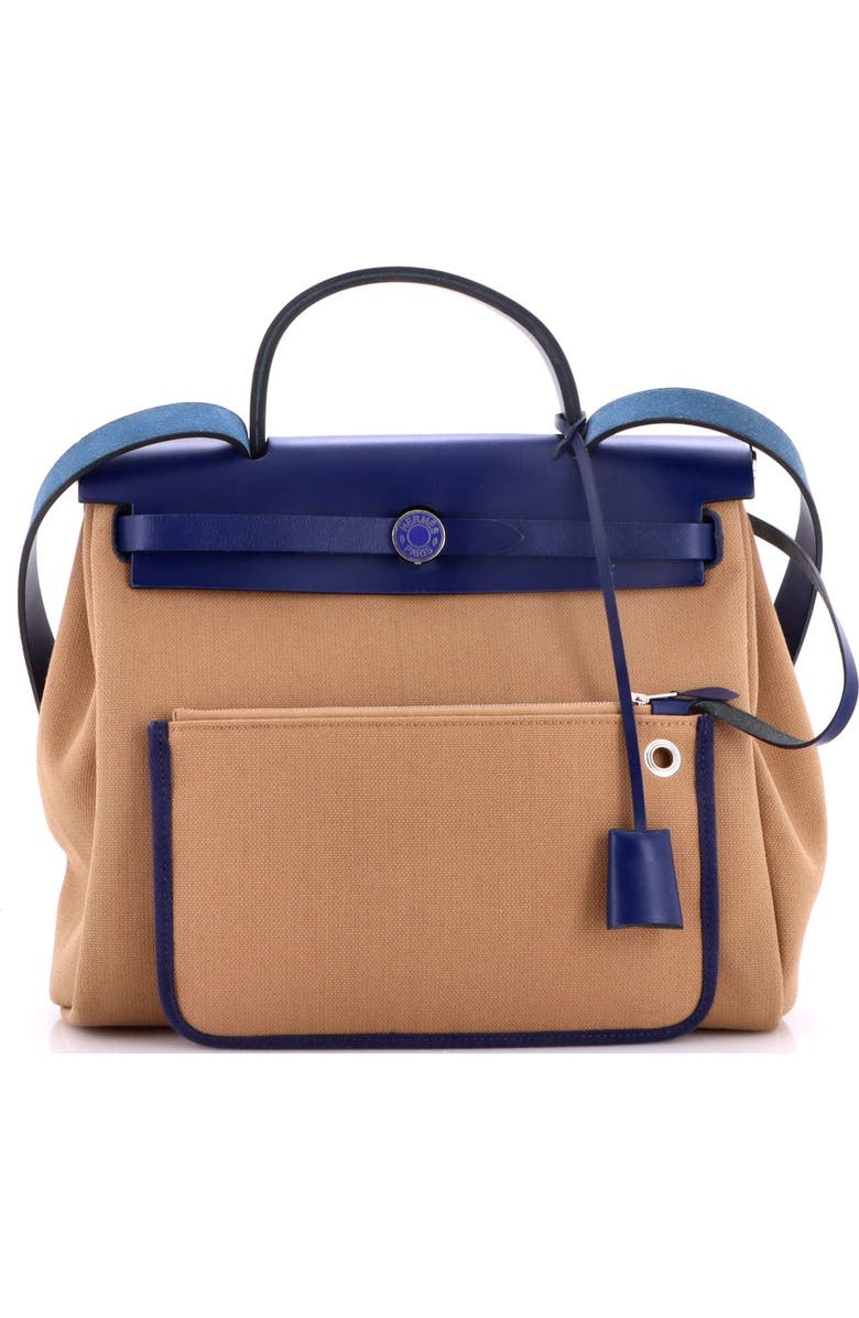 Pre-Owned Hermes Herbag Zip Leather and Toile 31, Alternate, color, Bleu Saphir