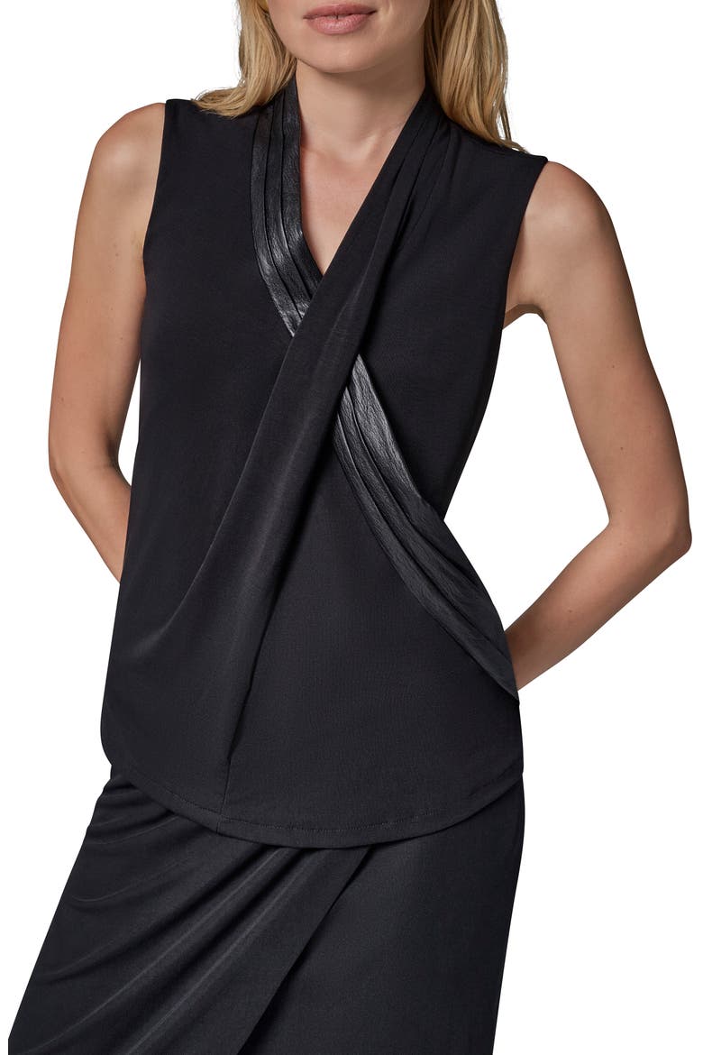 Sleeveless Top with Faux Leather Trim, Main, color, BLACK