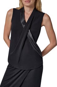 Donna Karan New York Sleeveless Top with Faux Leather Trim