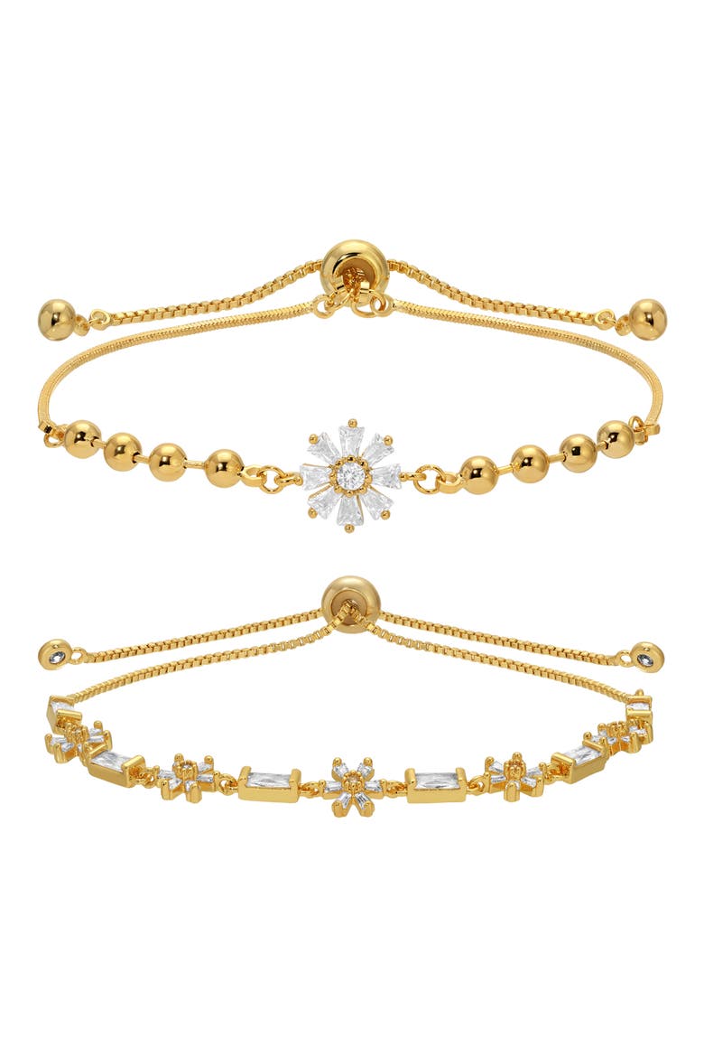 Alba Set of 2 Cubic Zirconia Bolo Bracelets, Main, color, GOLD