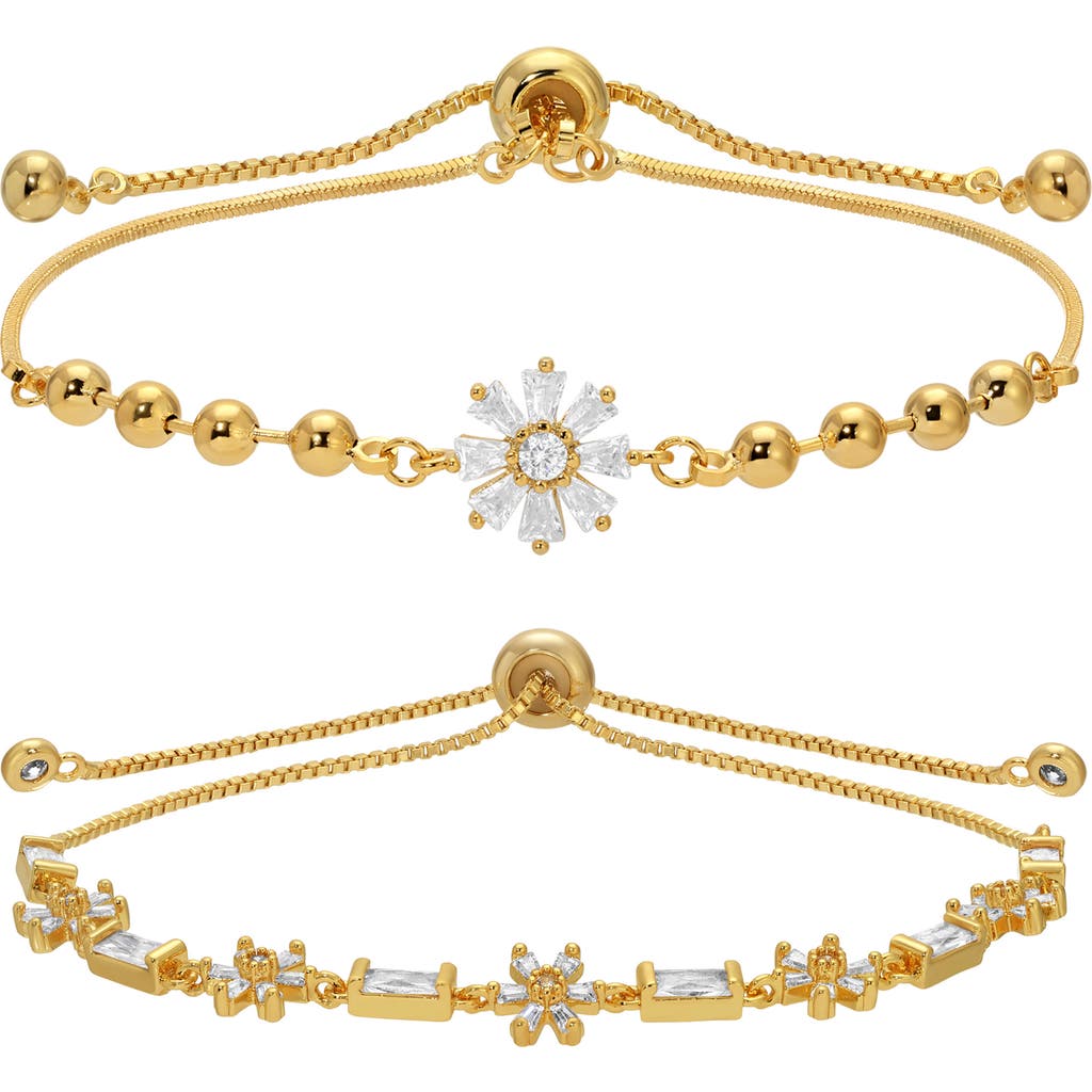 Eye Candy Los Angeles Alba Set Of 2 Cubic Zirconia Bolo Bracelets In Gold