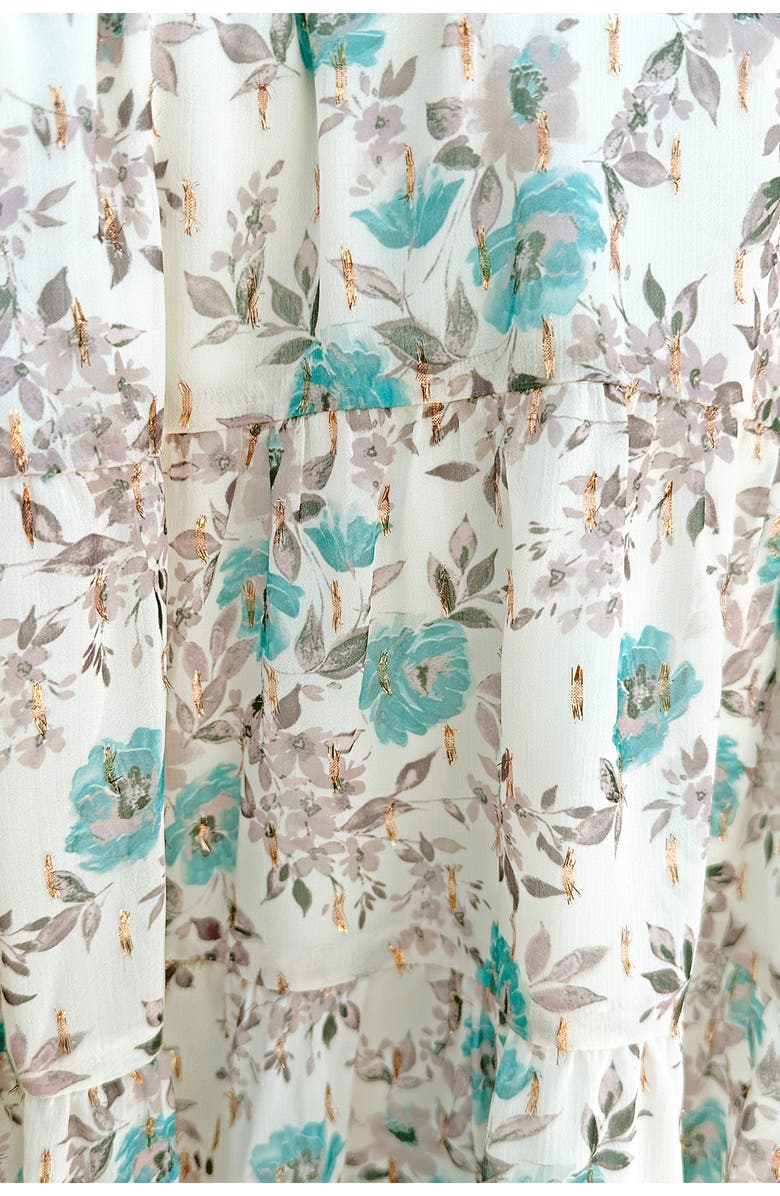 Zunie Kids' Metallic Flutter Sleeve Chiffon Party Dress, Alternate, color, Ivory/ Teal