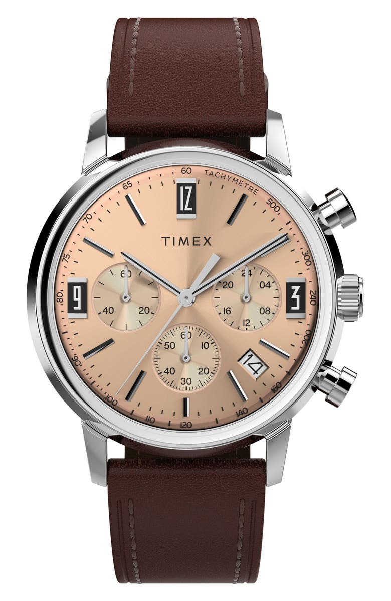 Timex<sup>®</sup> Marlin Leather Strap Chronograph Watch, 40mm, Main, color, 